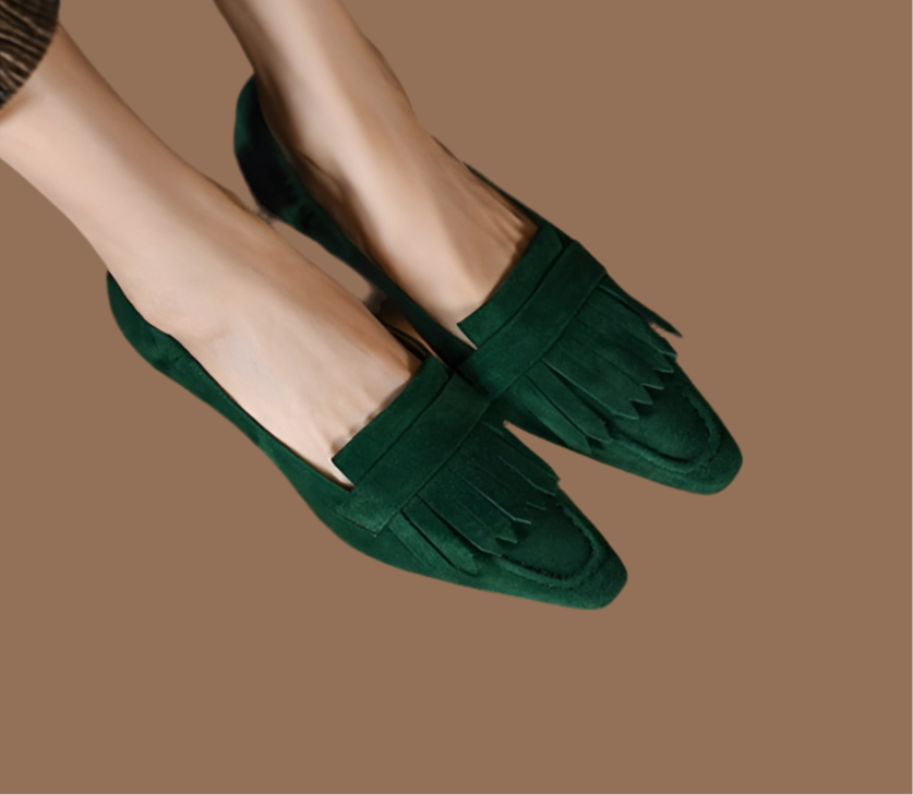 Zapatos Samantha de flecos de ante,2 colores, HECHOS A MANO