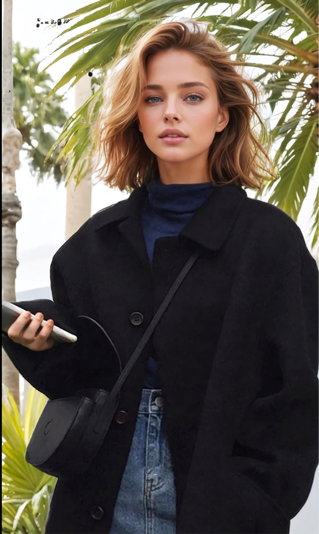 JMPRS Autumn Women Faux Wool Coat Long Sleeve Single Breasted Fashion Turn Down Female Blends Causal Loose Winter Outwear