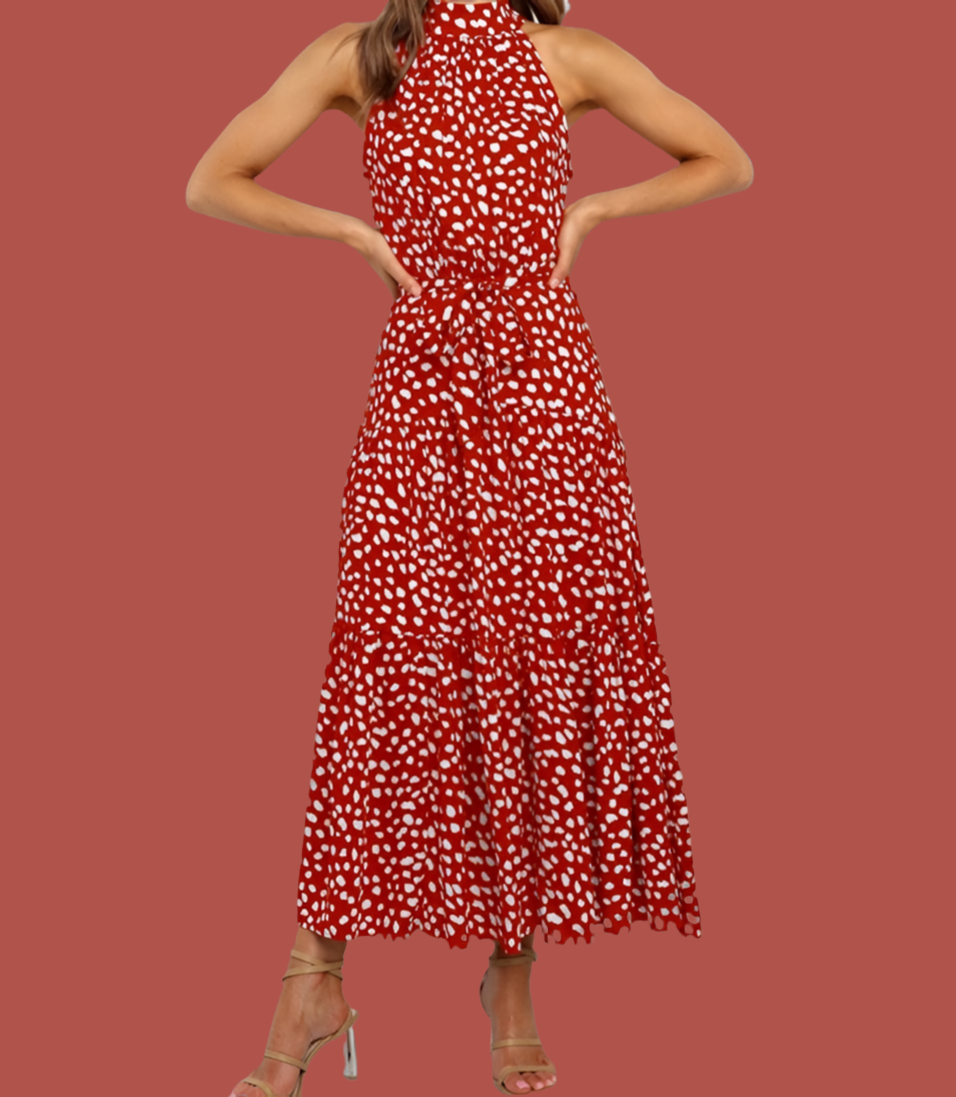 Vestido Biscayne cuello halter, 5 colores, 6 tallas