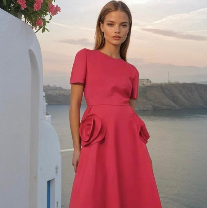 Vestido Flamenco flores strech crepe de algodón, 3 colores, tallas(36-44)