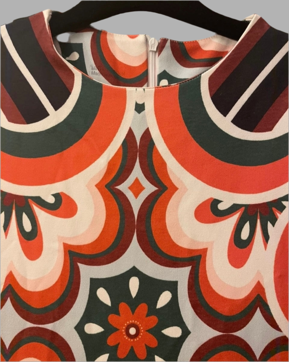Vestido Genova MIDI algodón licra elastane sin arrugas estampado, tallas (36-50) made in Italy