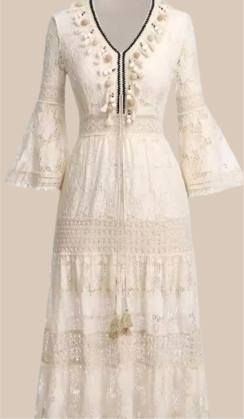 Mintlis mujer, bordado encaje, vestido ibicenco, 2 colores,tallas (36-42)