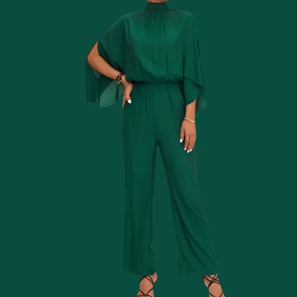 Andrea satin cape jumpsuit with pockets, 2 colors, 5 sizes