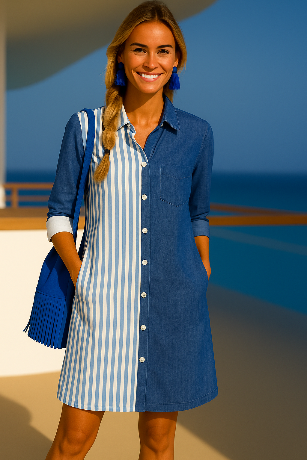Vestido Mares Azules rayas camisero, 4 estampados, rayas y flores, tallas (36-48)