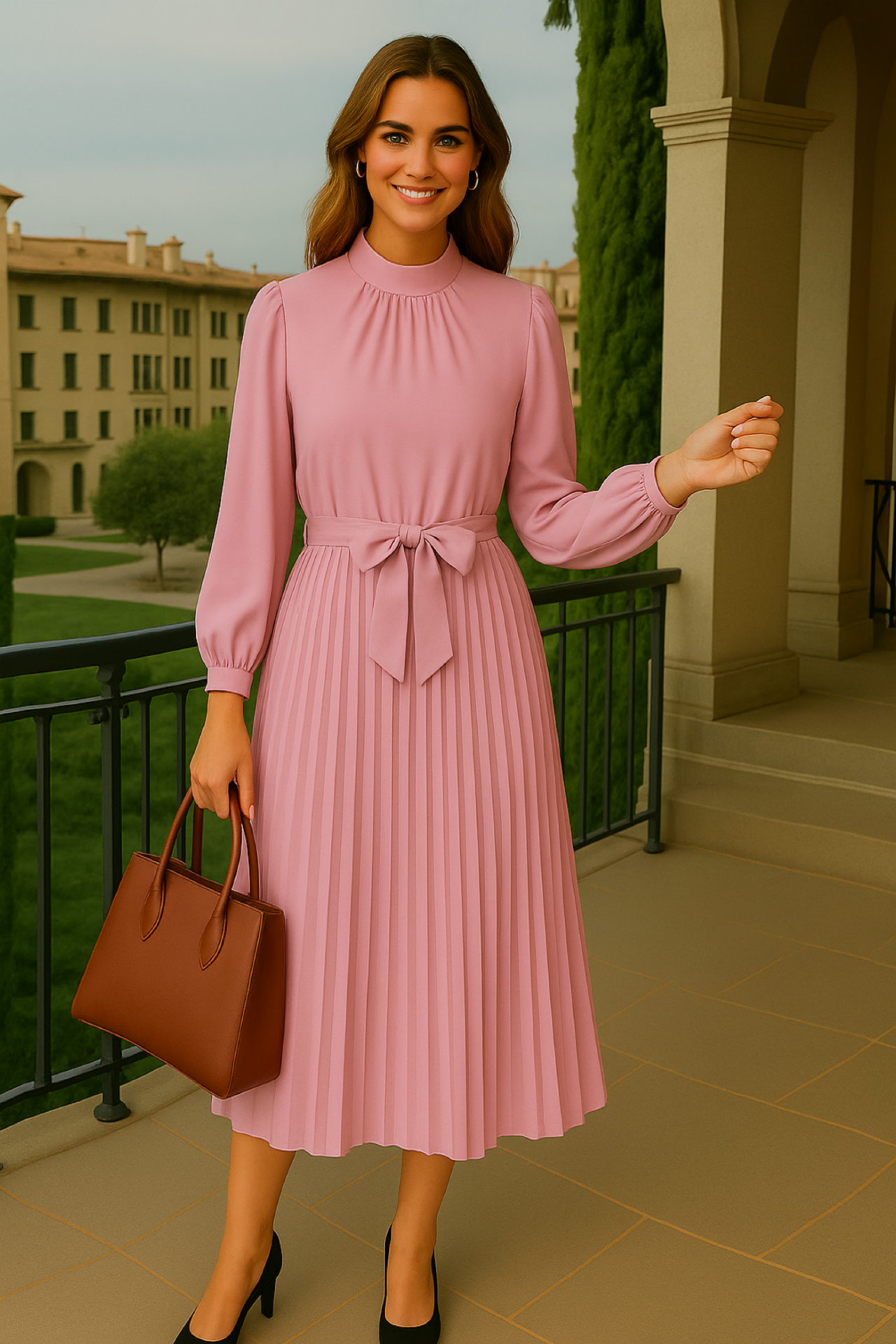 Vestido Grace plisado con fajín, 9 colores tallas (36-50) made in Portugal, alta calidad de tejido con forro interior