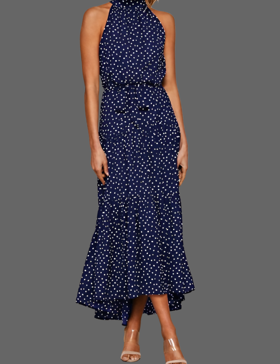 Vestido Biscayne cuello halter, 5 colores, 6 tallas