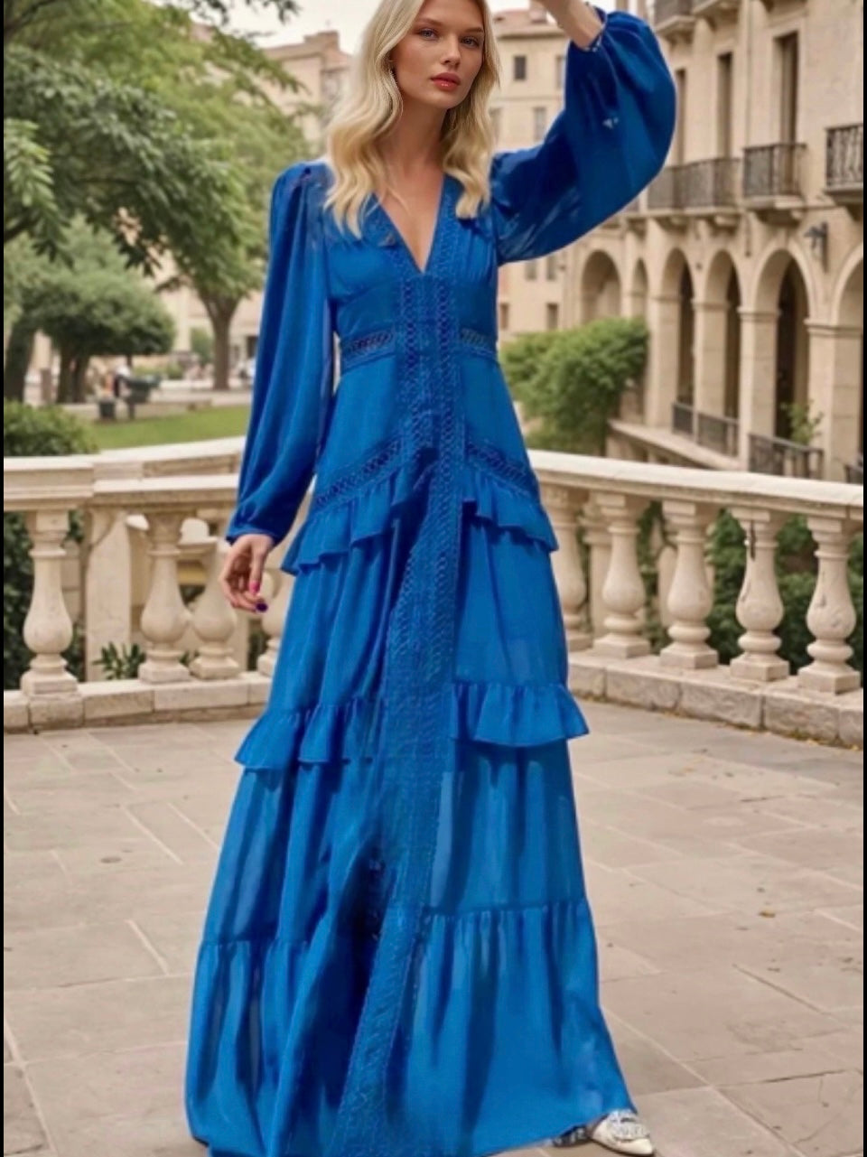 Mintlis mujer, crepe de gasa crotchet, vestido Aisha verde, y azul, tallas (36-46)
