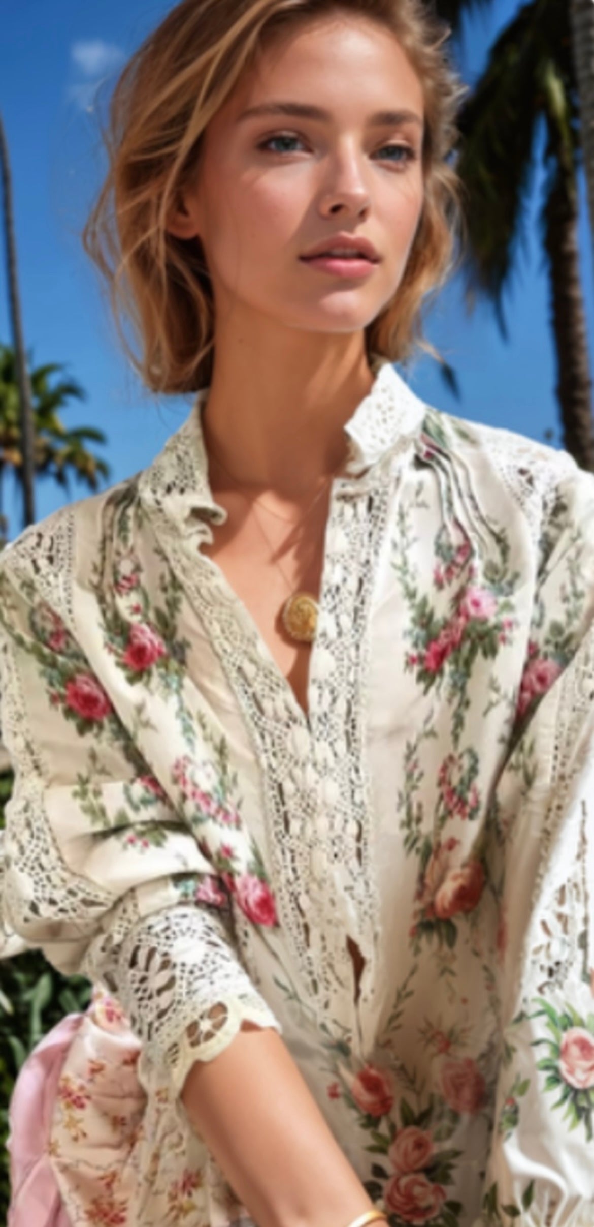 Mintlis algodón encaje estampada, camisa Chile, 6 tallas (36-46)