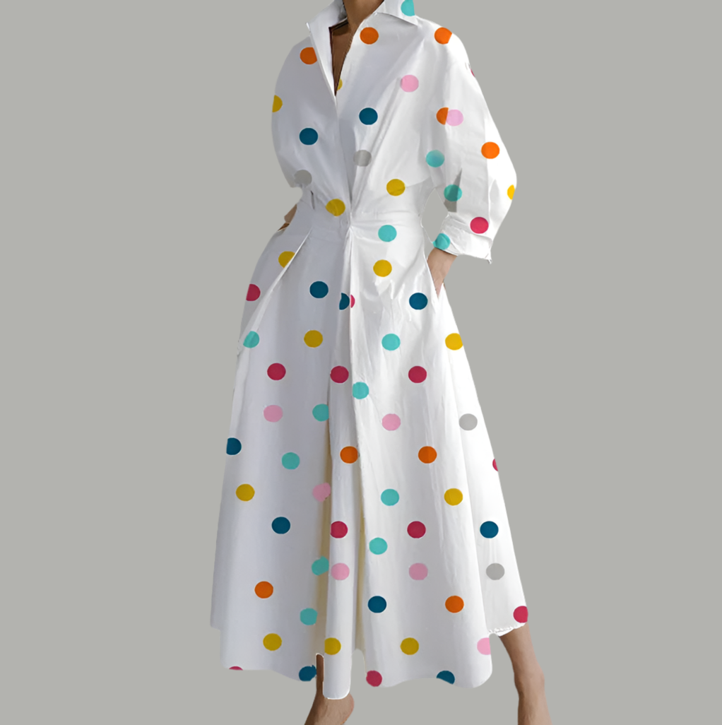 Vestido Feria lunares con bolsillos camisero, 4 tallas 48-72 hrs envio