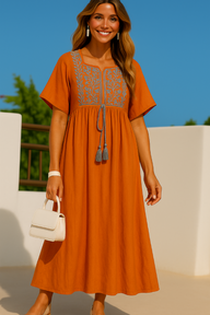 Vestido HABIBI de algodón bordado,4 colores, talla unica(38-46)