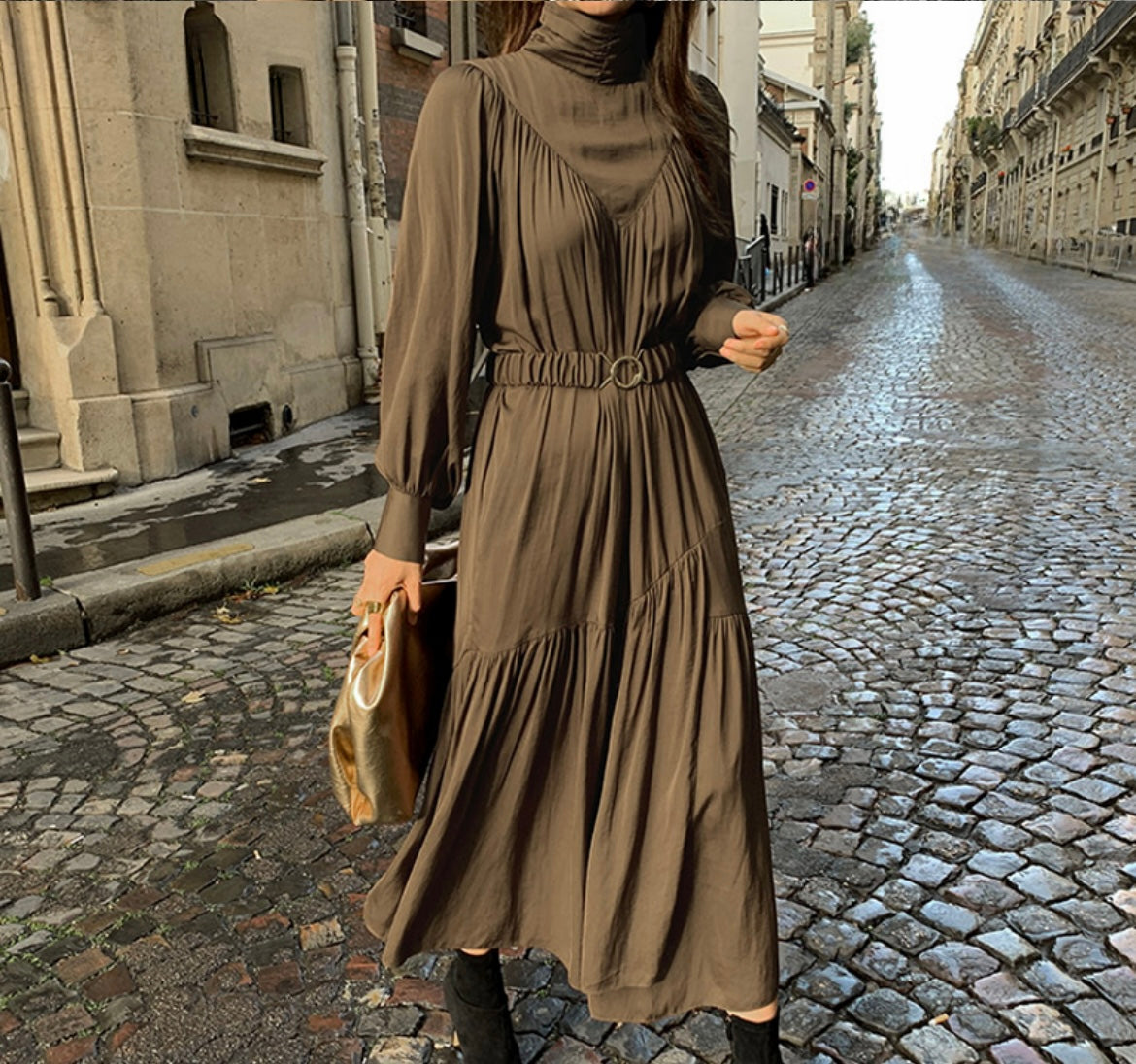 Mintlis mujer, seda plisada, cinturón incluido vestido Amorío, 2 colores, talla (36-48)