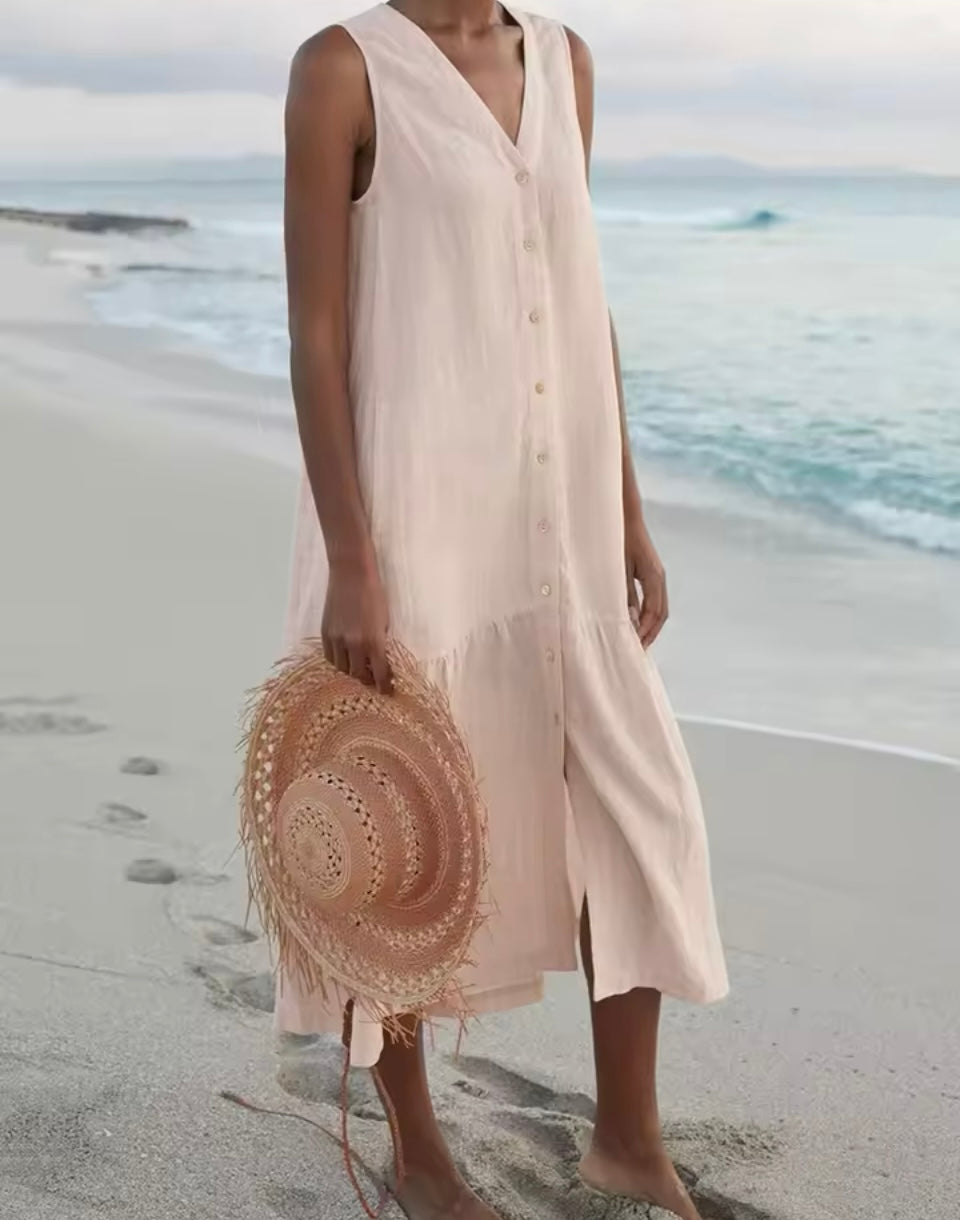 Vestido CHLOE de algodón lino, 5 colores, tallas (36-46)