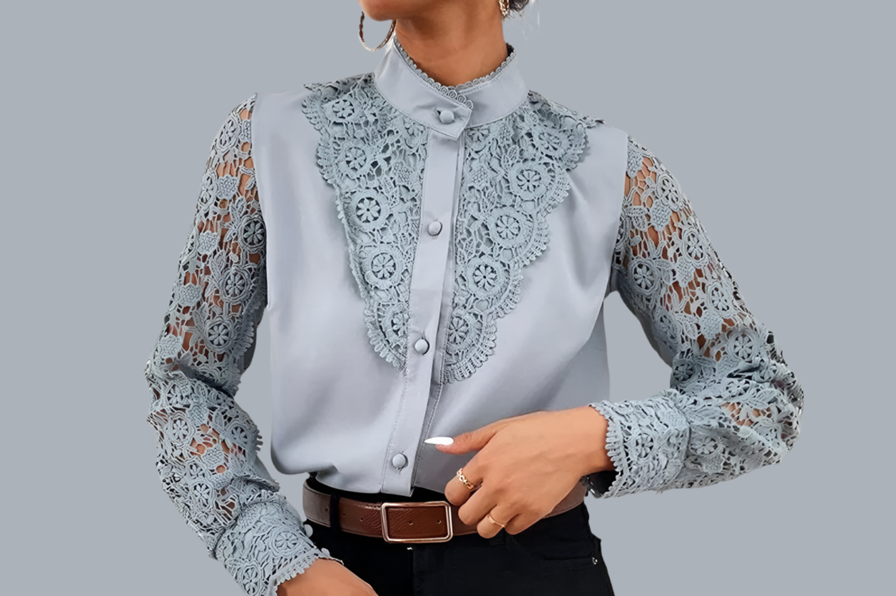 Camisa Anne gasa bordada, 3 colores, 5 tallas