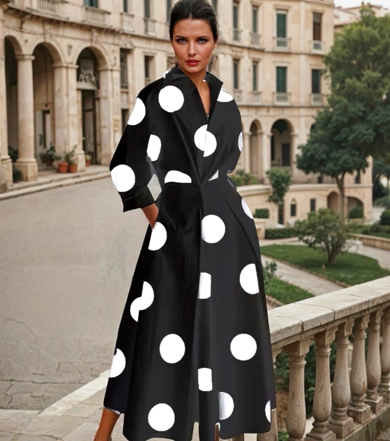 Vestido Modena lunares algodón licra, goma elástica trasera tallas (36-52)