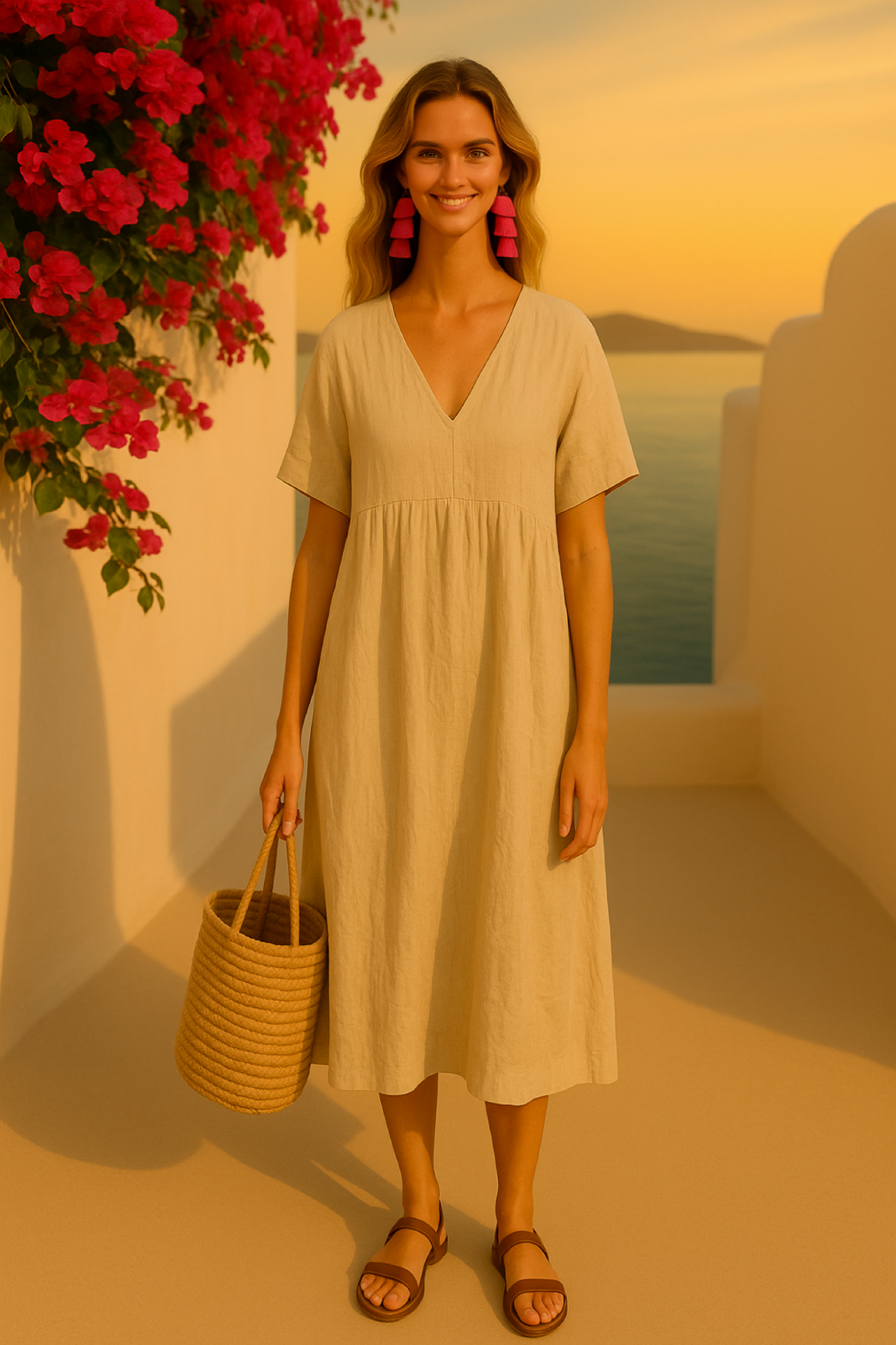 Noemi cotton linen dress, 4 colors, sizes (36-52)