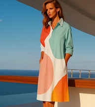 Vestido Sabrina camisero, 2 estampados rosa y azul, tallas (36-50)