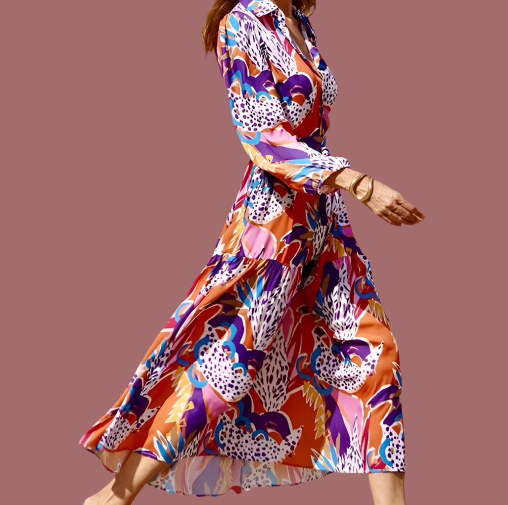 Vestido ROMA MULTICOLOR Y ROSA , 2 colores estampados, 4 tallas