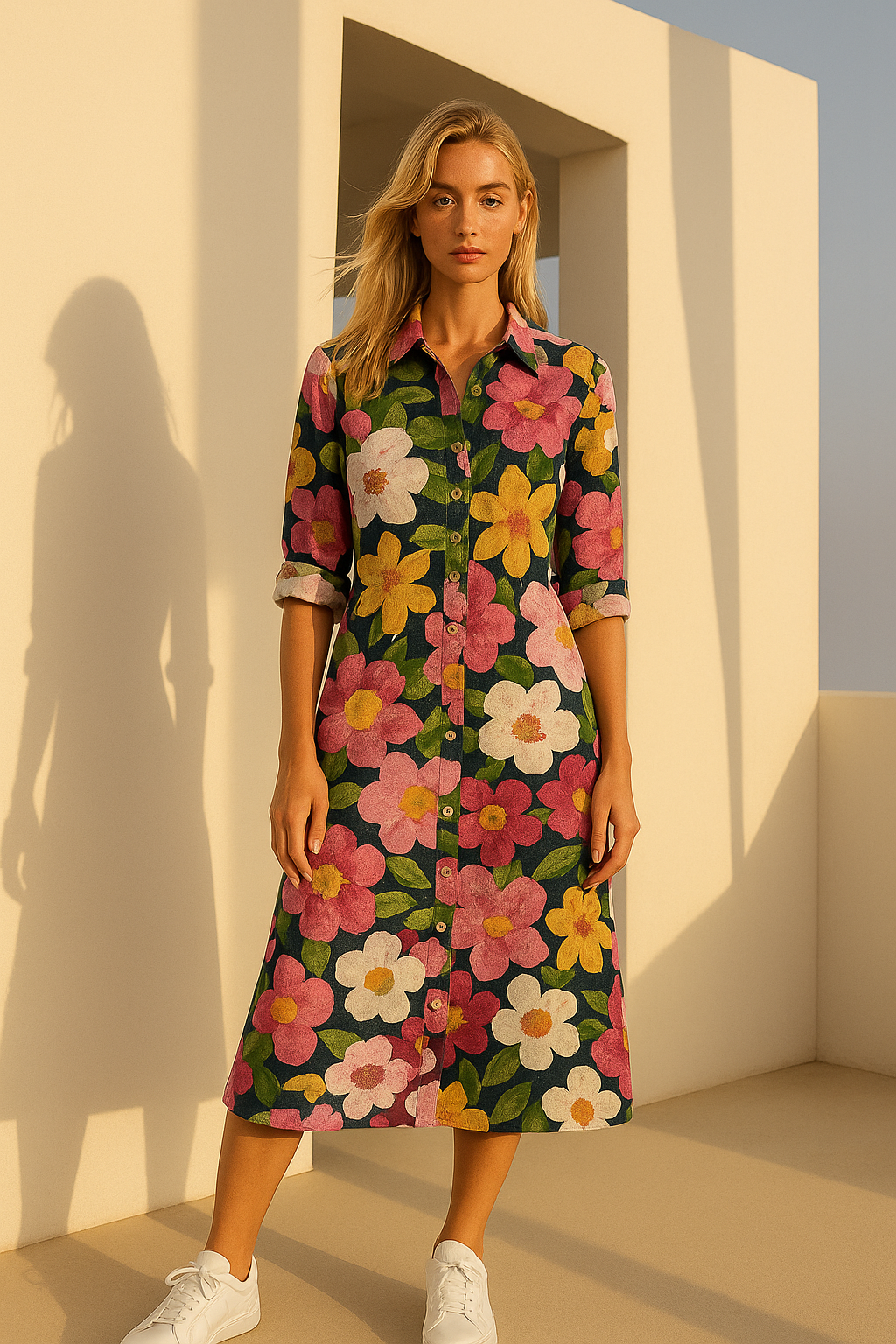 Mintlis women's cotton shirt dress Jana flowers and Jana butterflies, sizes (36-48)