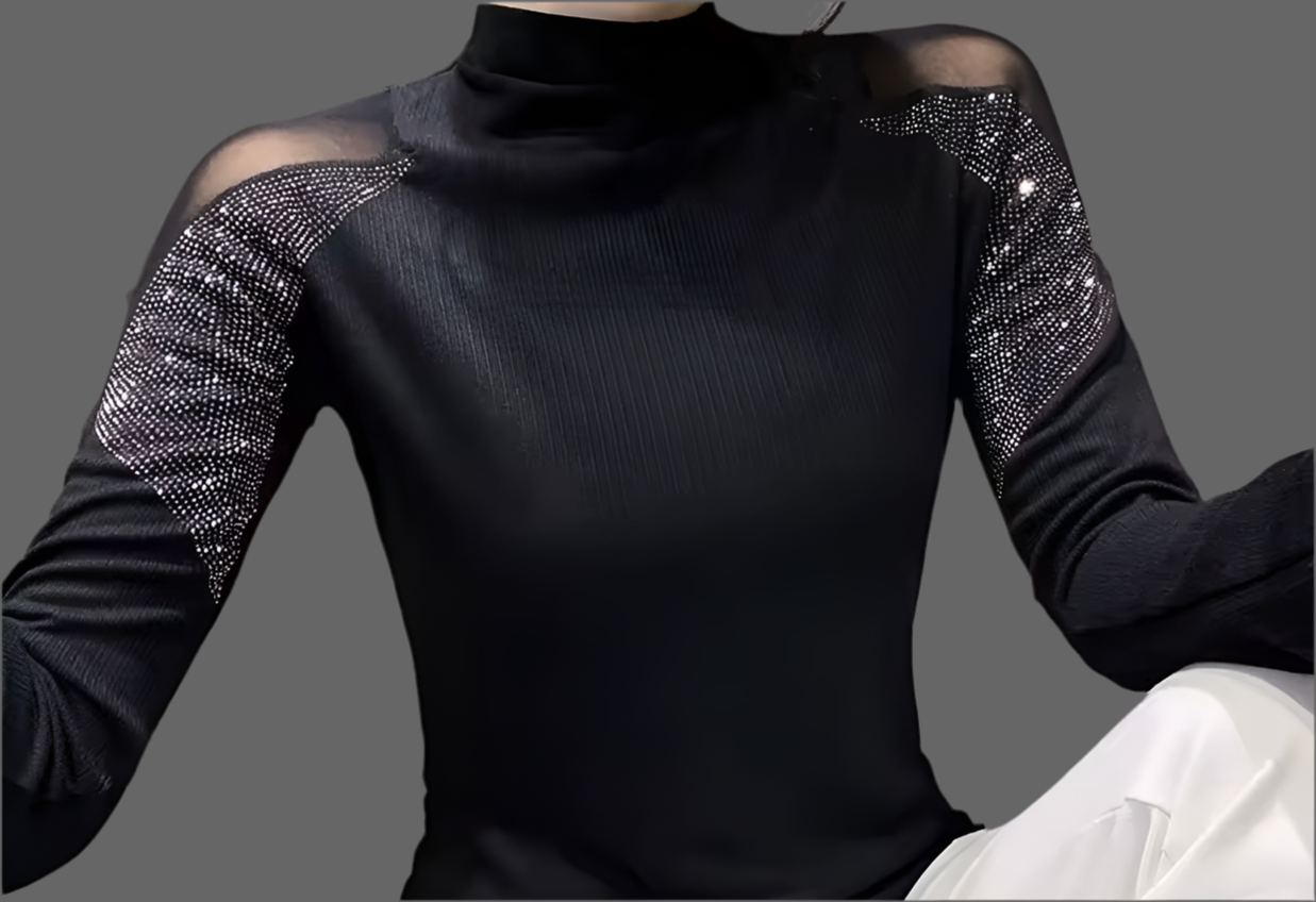 Mintlis mujer, algodón licra tul con strass plata, top Anja, tallas (36-48)