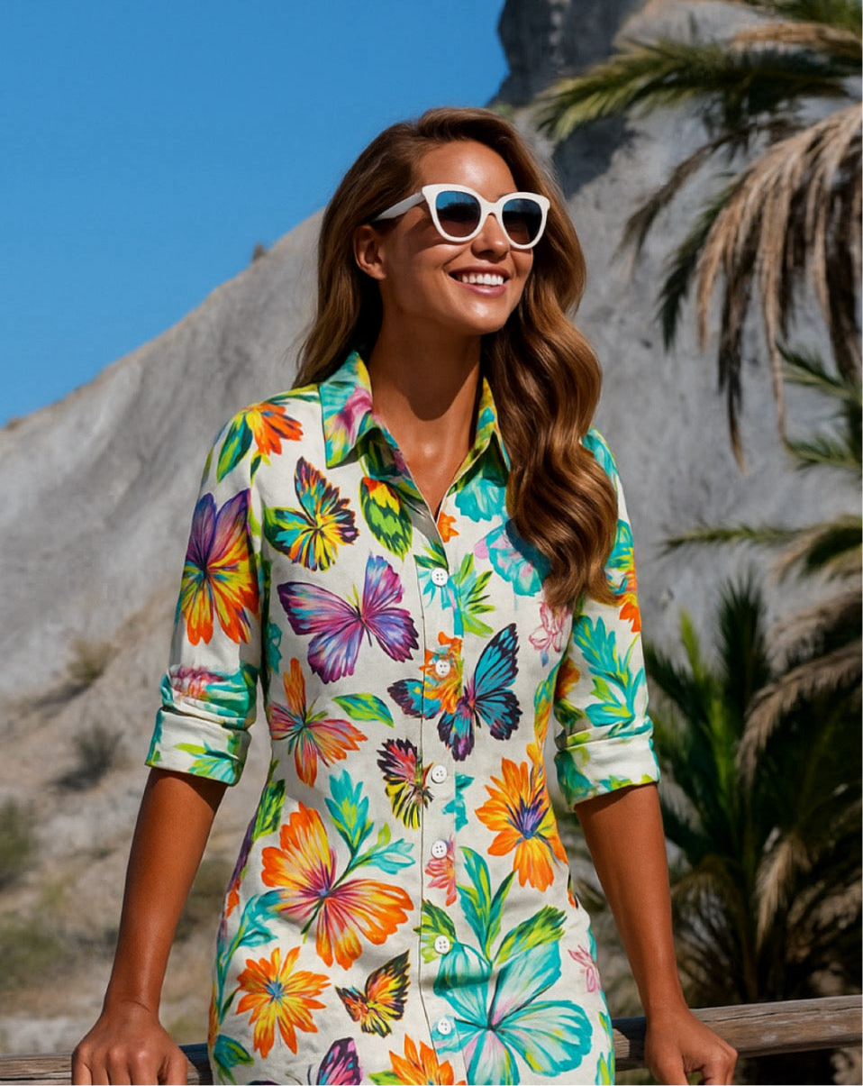 Vestido Figi flores camisero, 4 estampados, tallas (36-50)