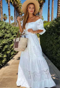 Mintlis mujer, algodón bordado, vestido Ibiza largo, 4 colores, tallas (36-44)