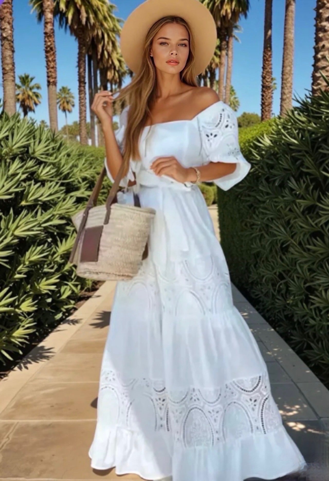 Mintlis mujer, algodón bordado, vestido Ibiza largo, 4 colores, tallas (36-44)