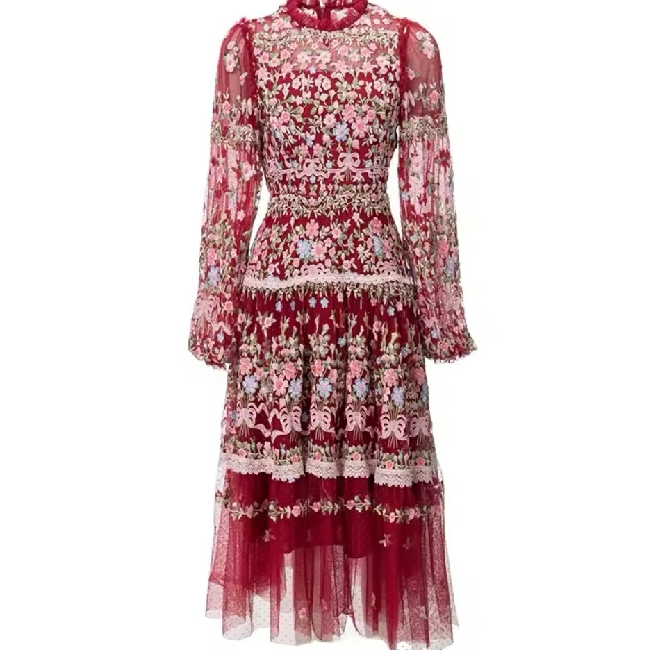 Mintlis mujer encaje, tul, bordado vestido Magnolia, 3 colores, tallas (36-48)