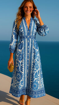 Vestido Carolin con cintura elástica, 2 estampados, tallas (36-50) made in Italy