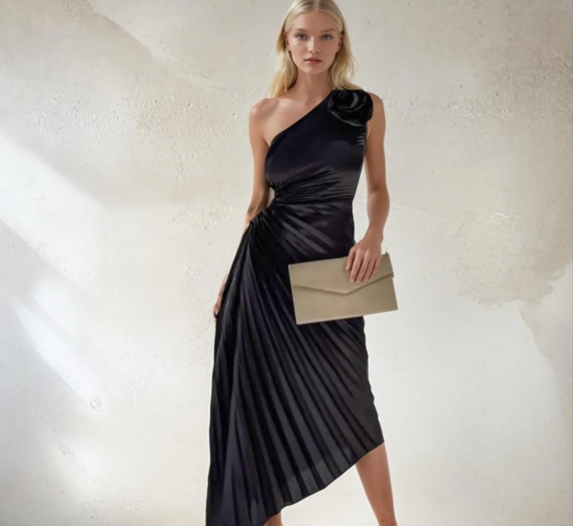Mintlis pleated chiffon, asymmetrical Sicilia dress, 4 colours, sizes (36-44)