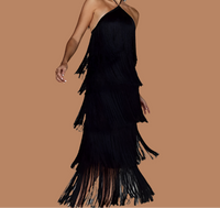 Vestido Cocktail flecos cuello halter, 3 colores, tallas (36-44)