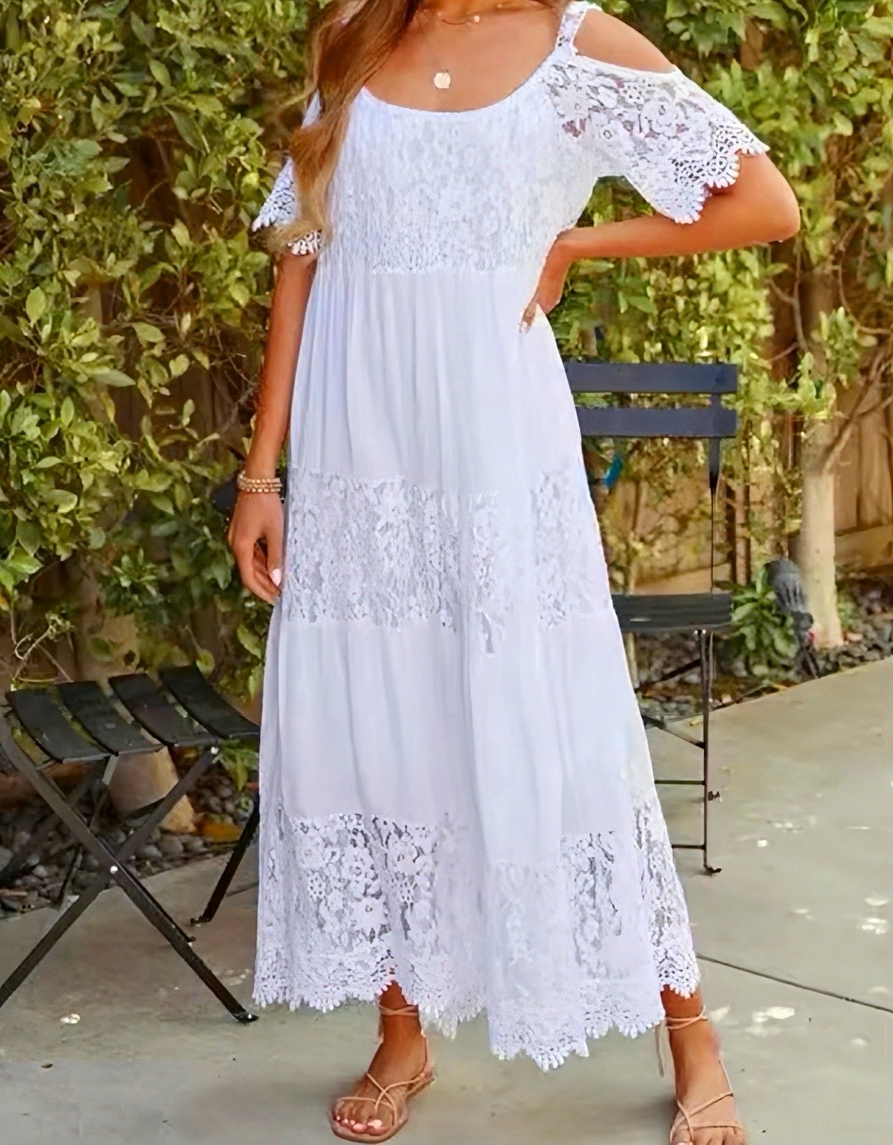 -40% OFF Mintlis mujer, algodón encaje bordado brocado, vestido Lanzarote, (36-52) color blanco