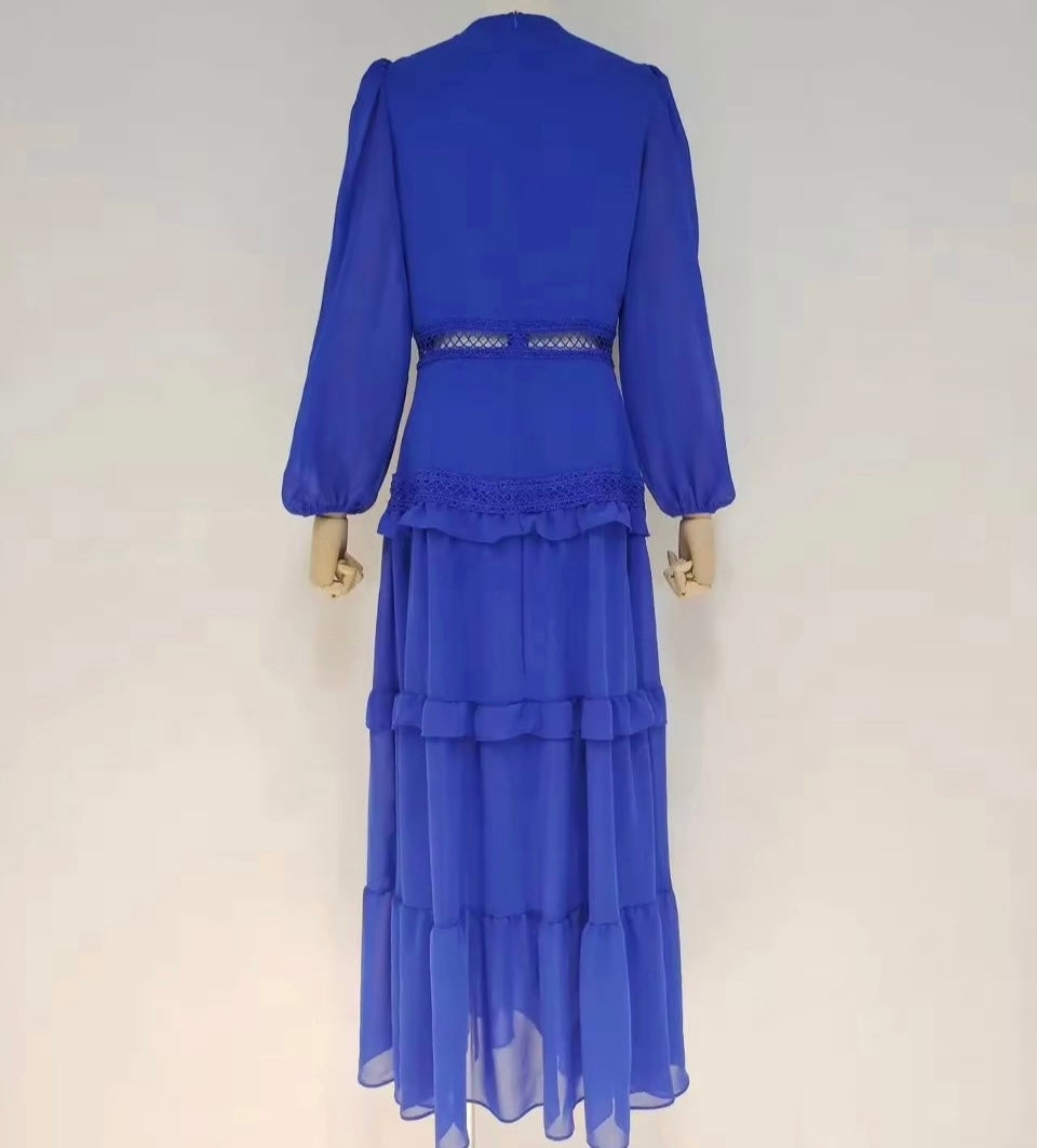 Mintlis mujer, crepe de gasa crotchet, vestido Aisha azul, tallas (36-44)