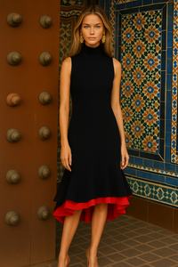 Giralda dress with ruffles in double-lined cotton-lycra crepe, sizes (36-50)