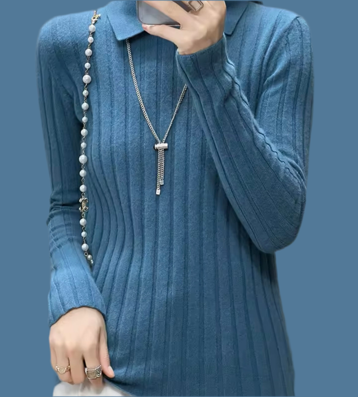 Mintlis mujer, punto de canalé, jersey New York, 7 colores, tallas (36-50)