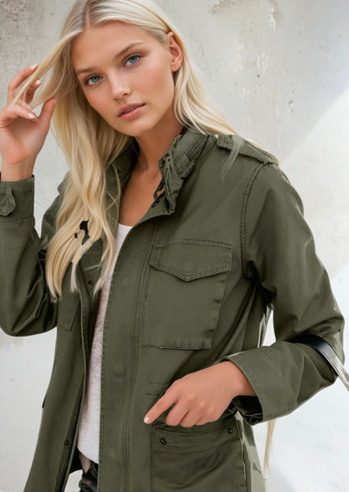Chaqueta Military gabardina de algodón y forro con capucha alta calidad,3 colores, tallas (36-52) made in India