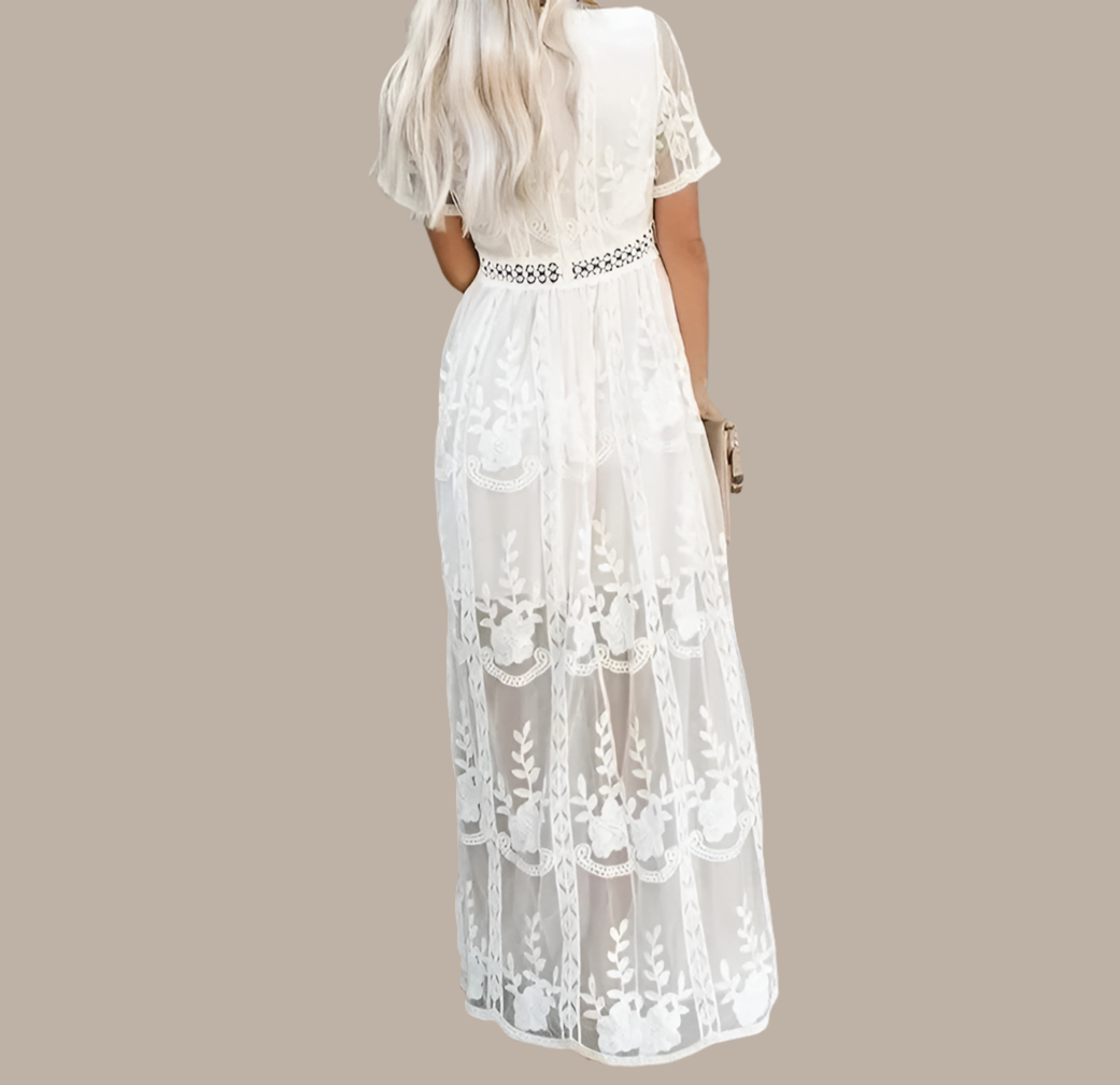 Formentera sheer lace dress with lining, 2 colors, sizes (36-46)