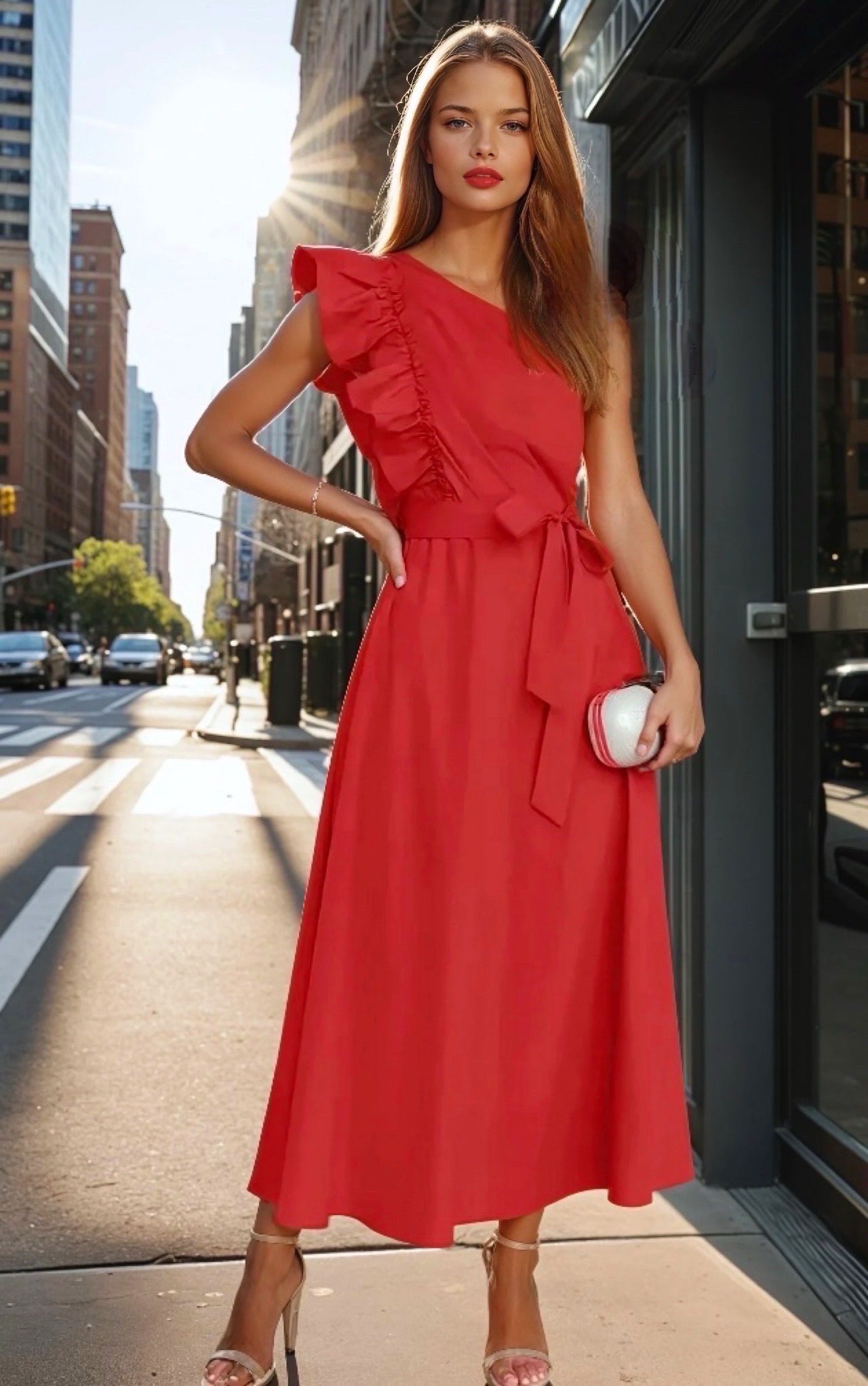Mintlis mujer, algodón, vestido volantes asimétrico Belli, tallas (36-48)
