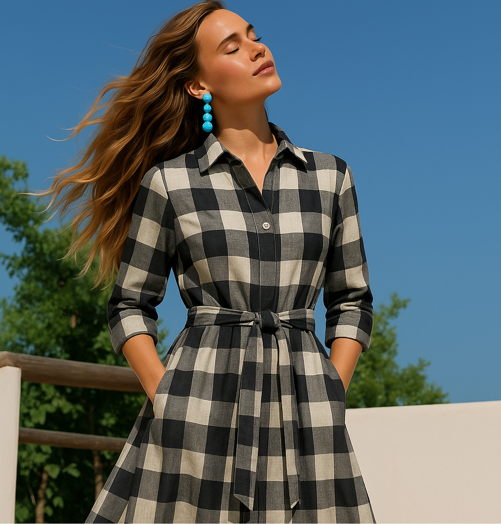 -40% OFF Texas print cotton lycra dress, sizes (36-50)