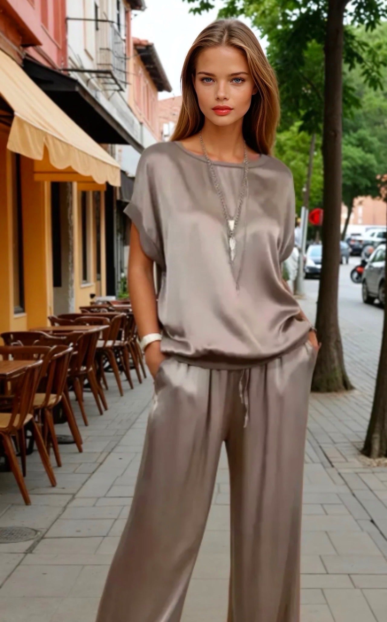 Estefan top y pantalón elástico,5 colores, talla (34-50)