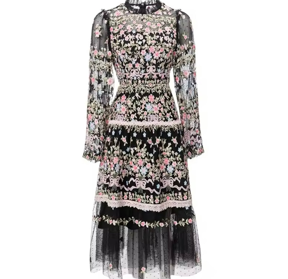 Mintlis mujer encaje, tul, bordado vestido Magnolia, 3 colores, tallas (36-48)