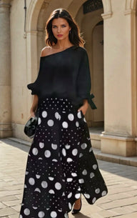 Polka dot Feria set, 2 pieces, top and elasticated skirt-pants, 3 prints, sizes (36-50)
