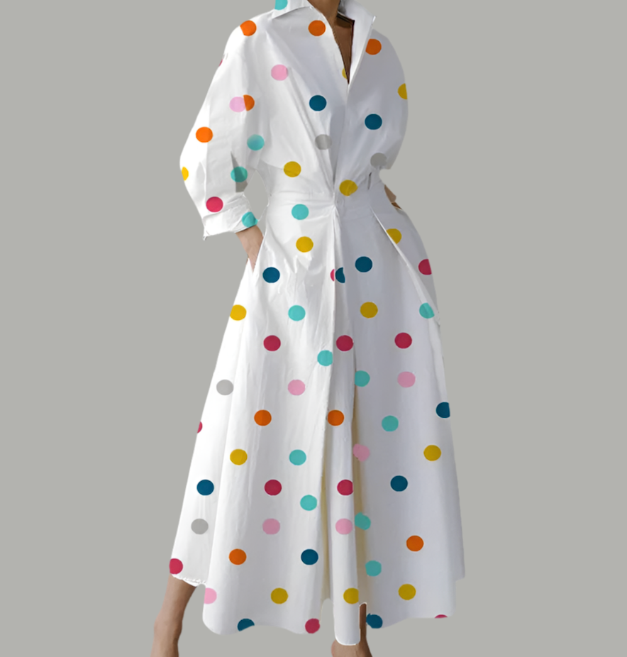 Vestido Feria lunares con bolsillos camisero, 4 tallas 48-72 hrs envio