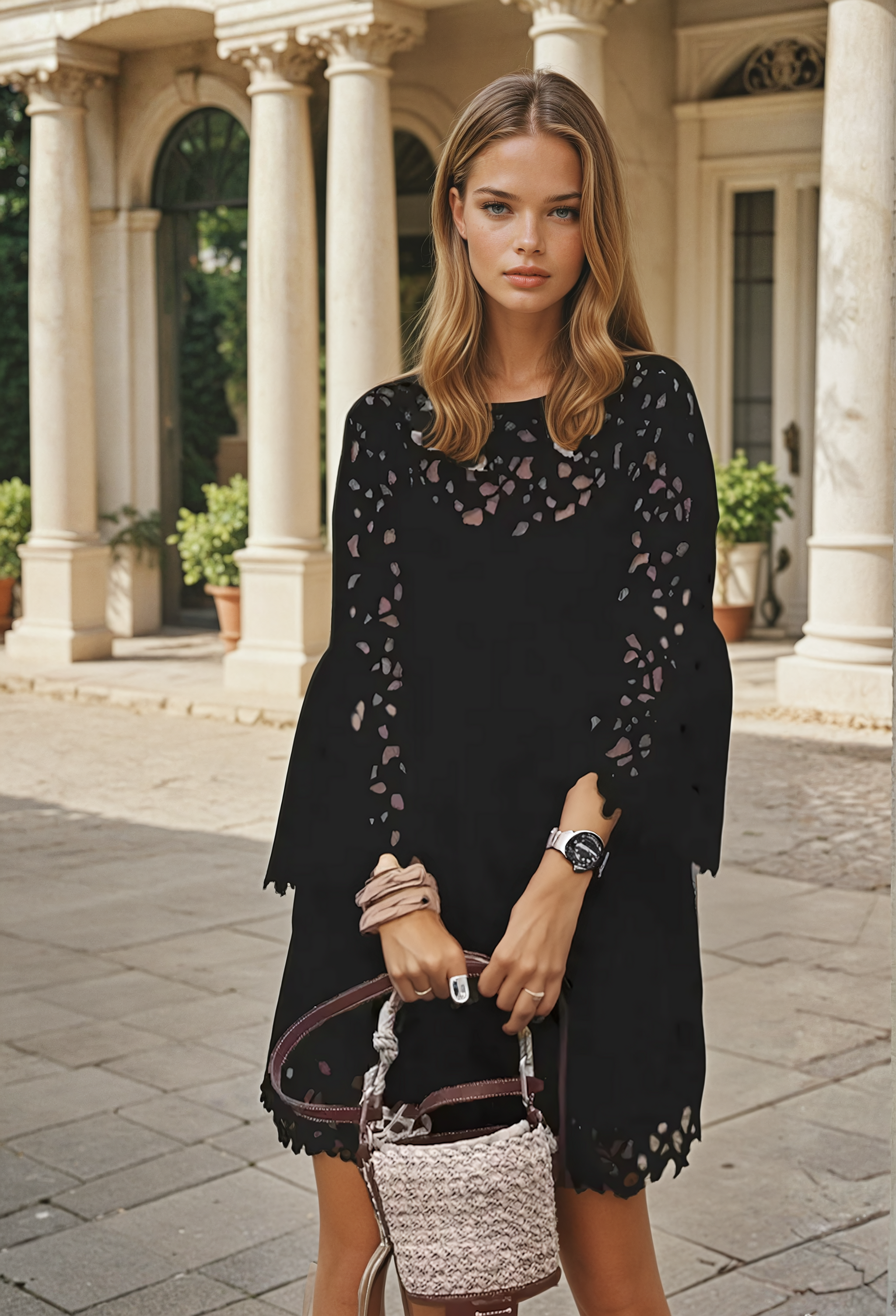 Amazing embroidered lace dress with lining, 3 colors, sizes (36-48)