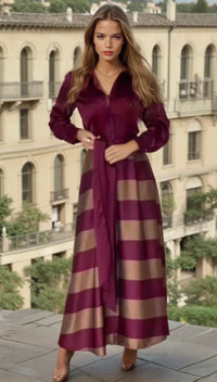 Mintlis women, satin cotton, open V-neck, Chantalle striped dress, sizes (36-50)