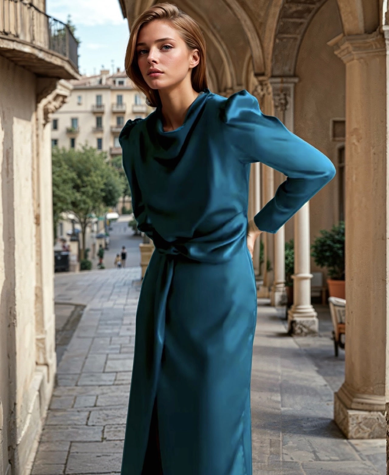 Mintlis mujer satén vestido Sophie strech,6 colores, tallas (36-44)