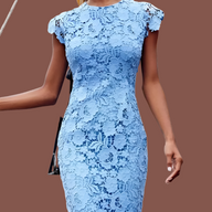 Vestido Norway de algodón strech borbado y encaje con forro, 5 tallas
