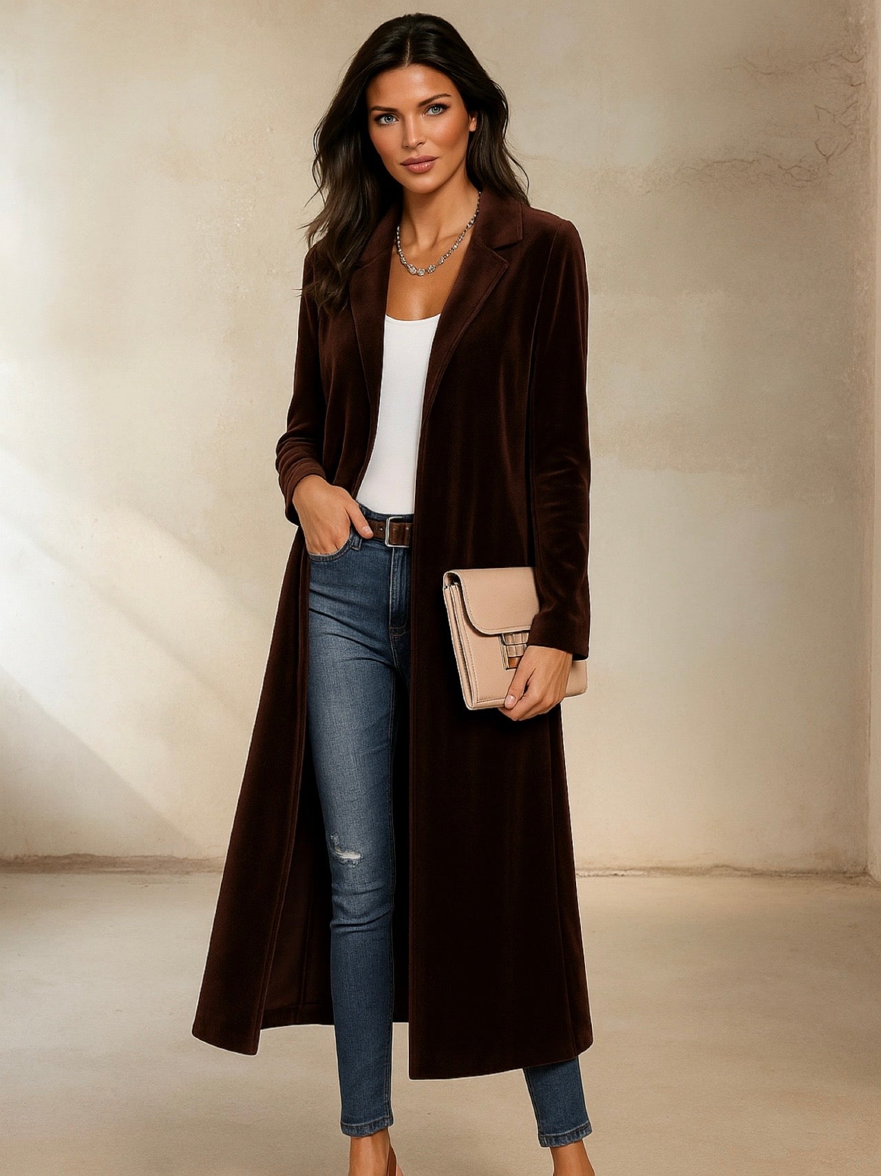 Manteau Natali 100% laine avec poches et doublure avec ceinture, 2 coloris, 6 GRANDES TAILLES