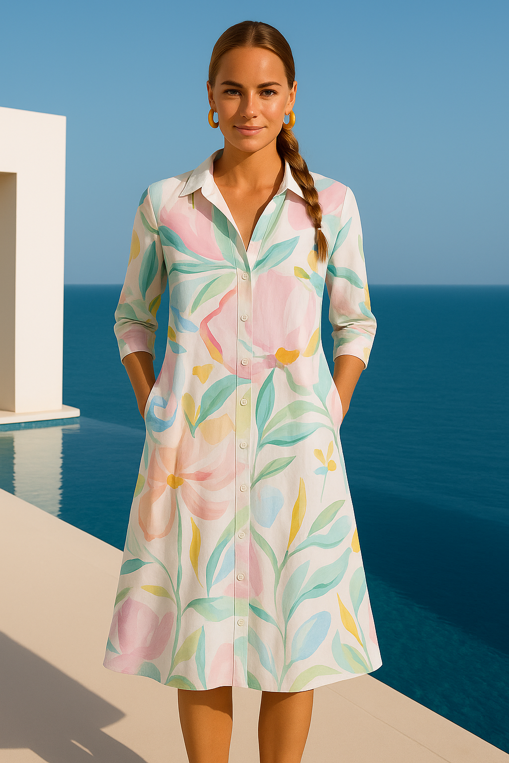 Vestido Sabrina camisero, 2 estampados rosa y azul, tallas (36-50)
