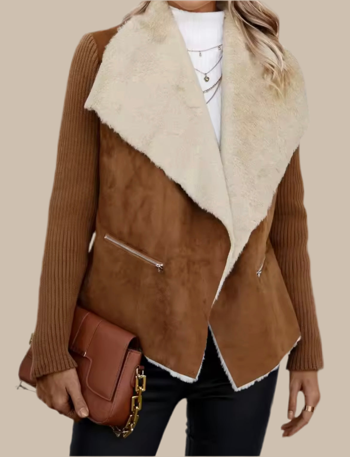 Mintlis mujer, punto y polipiel, chaqueta Laila, tallas (36-46)