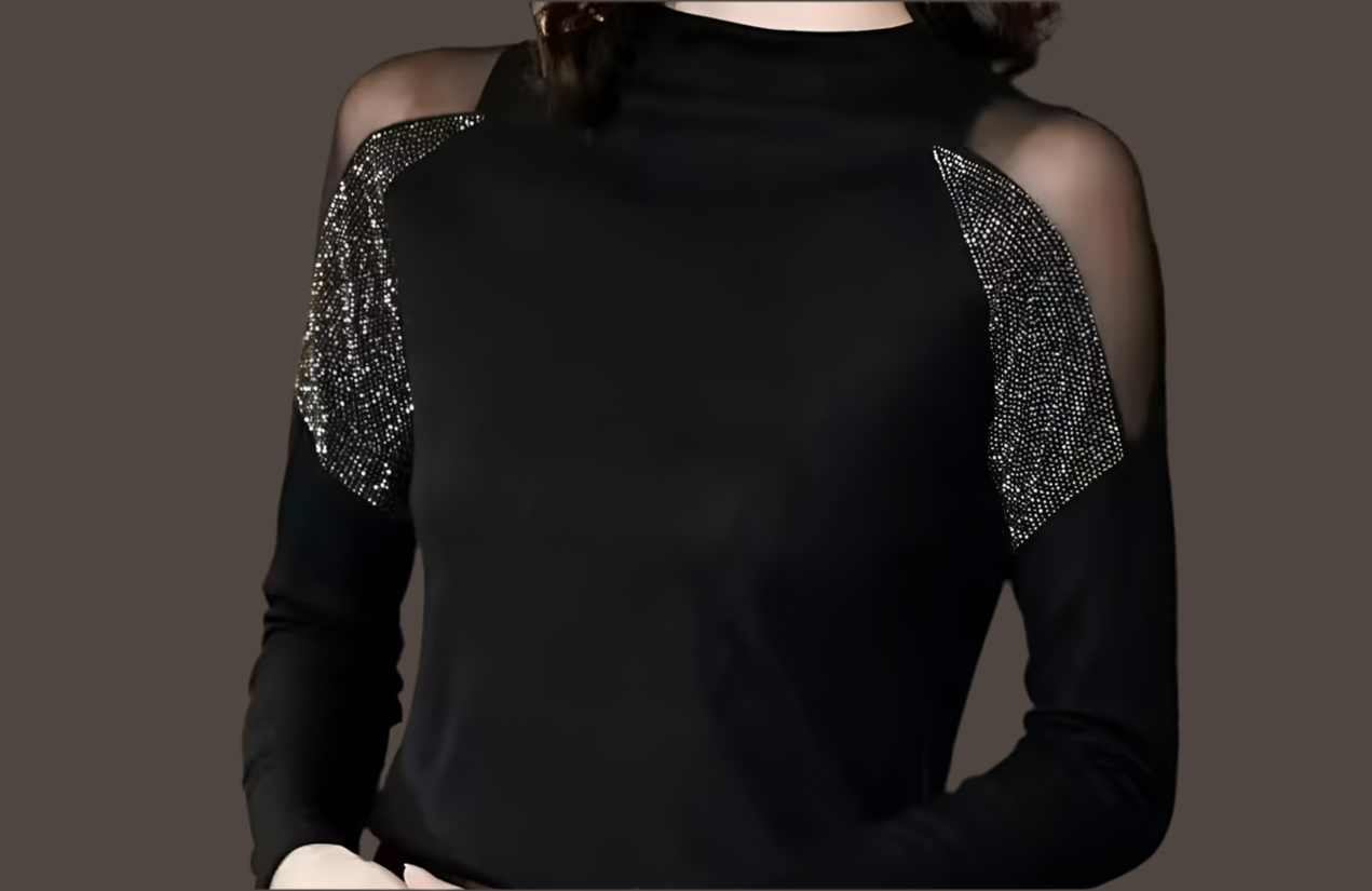 Mintlis mujer, algodón licra tul con strass plata, top Anja, tallas (36-48)